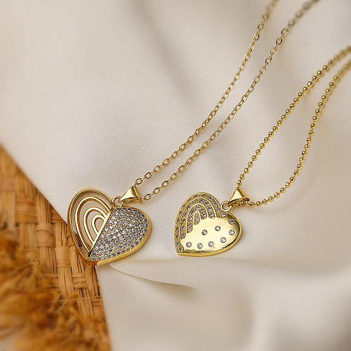 Simple Style Commute Heart Shape Copper Plating Inlay Zircon 18K Gold Plated Pendant Necklace