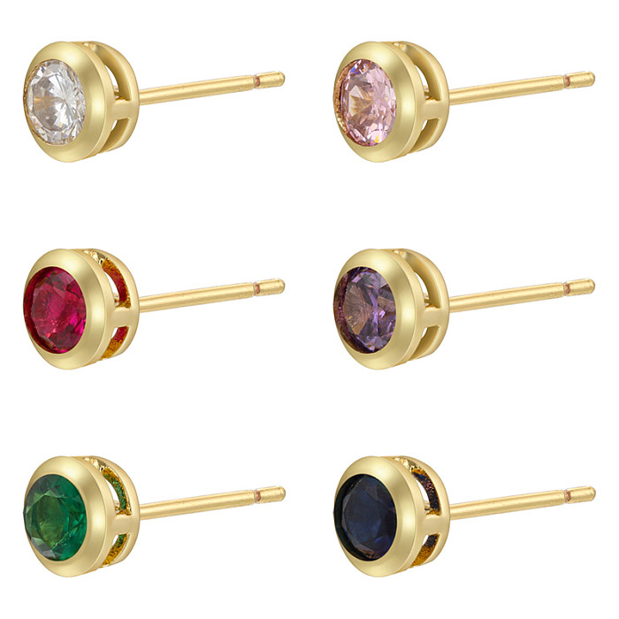 1 Pair Simple Style Classic Style Round Dots Colorful Plating Inlay Copper Zircon 18K Gold Plated Ear Studs
