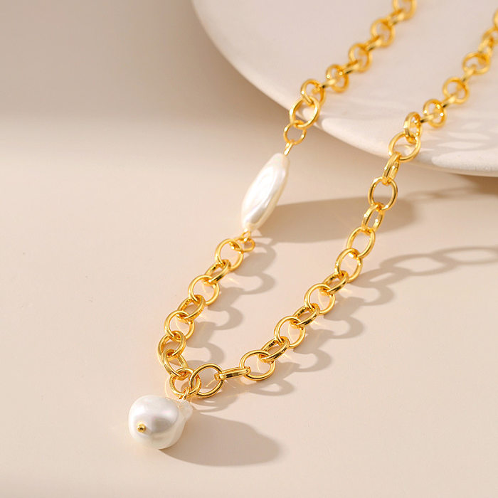 Elegant Geometric Copper Plating Freshwater Pearl Necklace