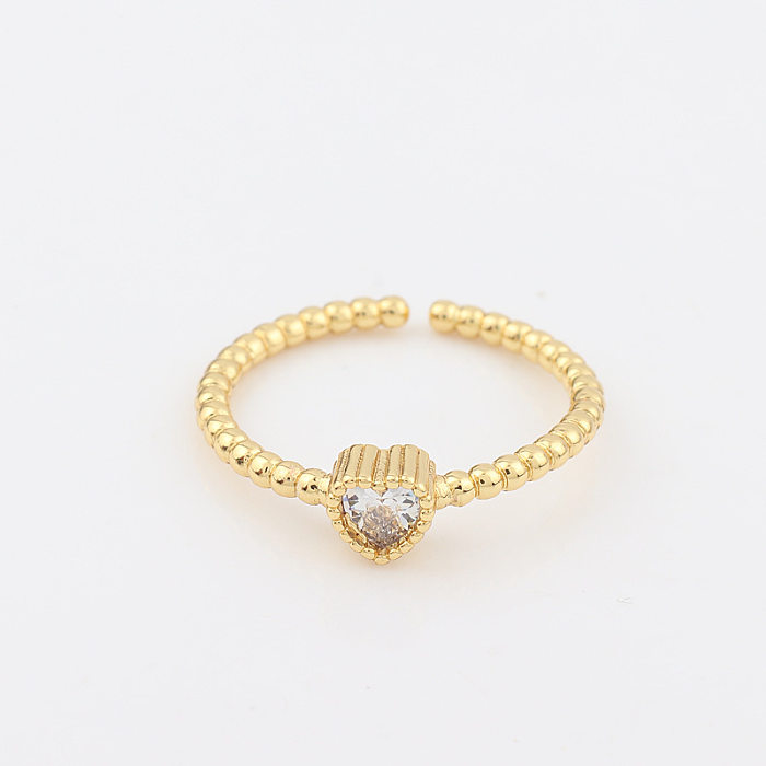 Anel aberto de cobre em formato de coração fashion chapeamento de zircão anéis de cobre