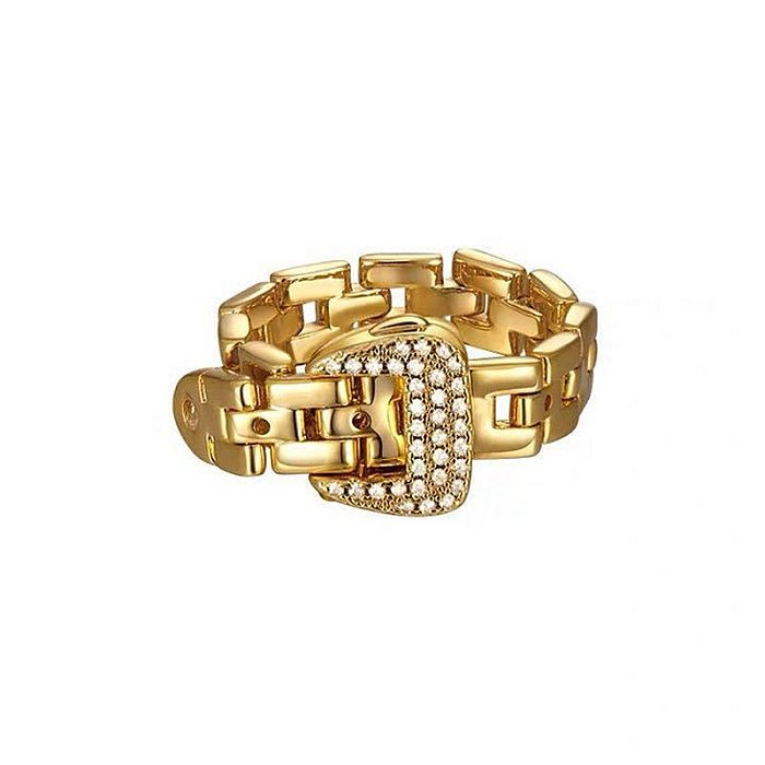 Lady Geometric Copper Gold Plated Rhinestones Open Ring 1 Piece