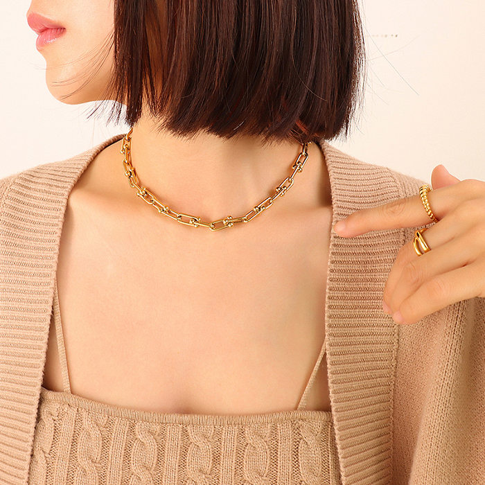 Bracelet à boucle en forme de U, collier en acier titane, bijoux coréens à la mode