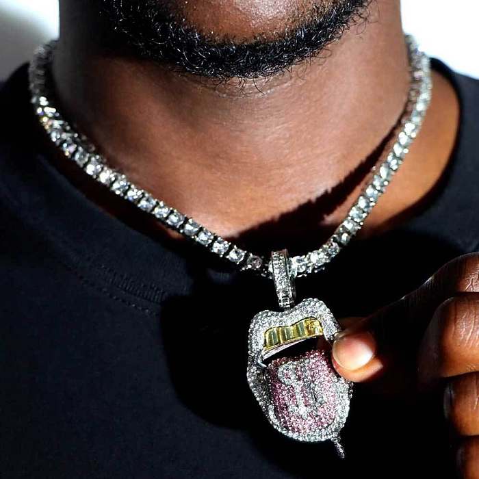 1 Piece Hip-Hop Mouth Tongue Copper Inlaid Zircon Pendant Necklace