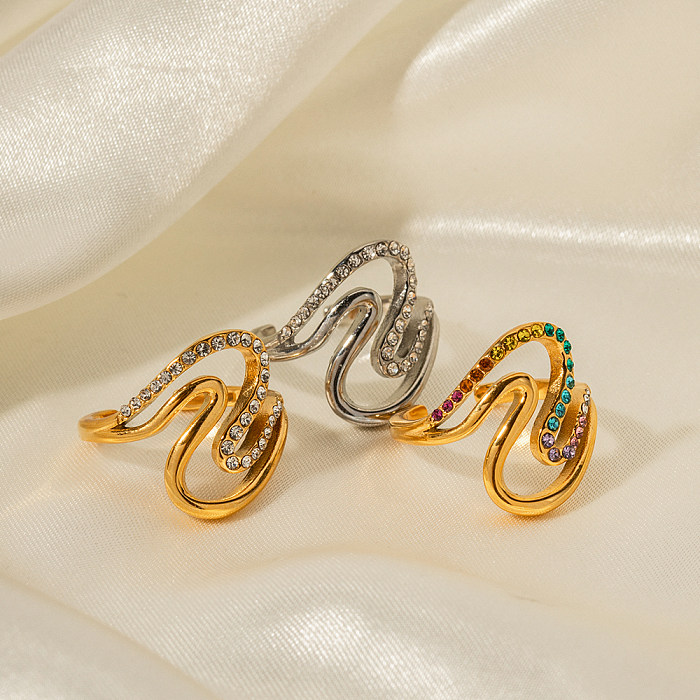 Simple Style Irregular Stainless Steel Irregular Plating Inlay Diamond 18K Gold Plated Rings