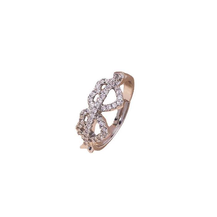 Modern Style Heart Shape Copper Inlay Zircon Open Rings
