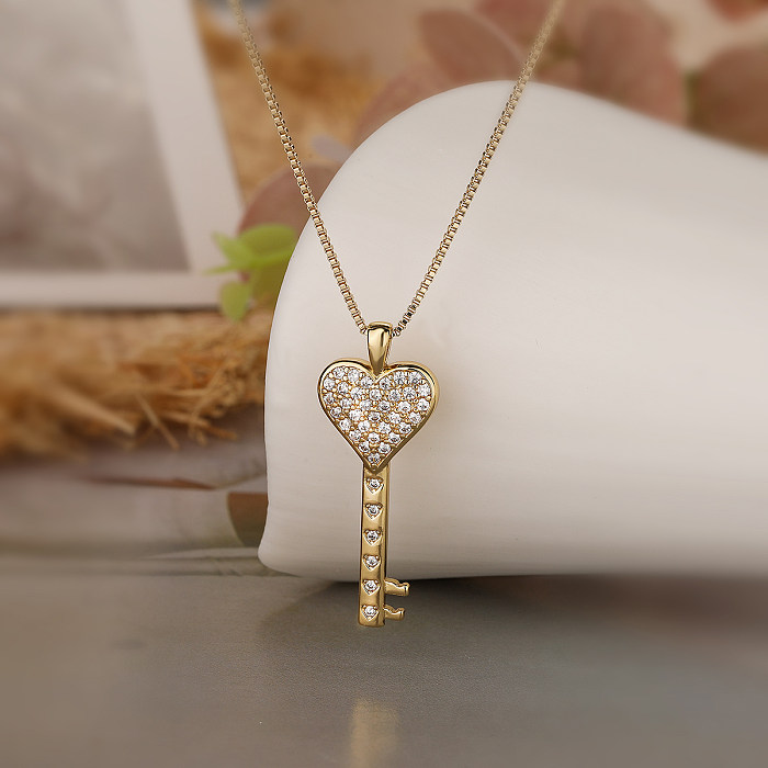 Aogu Special Interest Light Luxury Copper Gold Plated Zircon Key Pendant Necklace Female Ins Simple Personalized All-Match Clavicle Chain