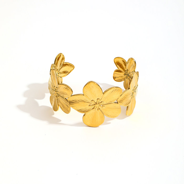 Estilo vintage deixa flor borboleta pulseira assimétrica de aço inoxidável