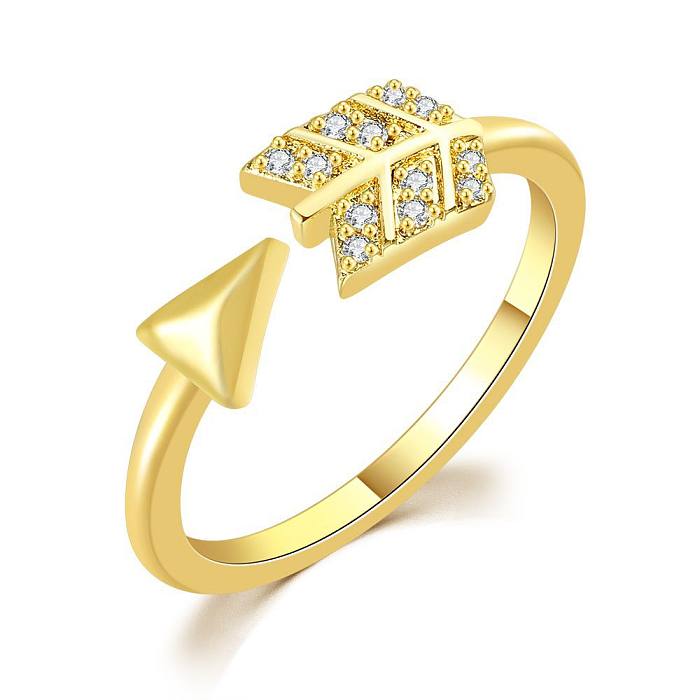 Anéis abertos banhados a ouro de zircônia com chapeamento de cobre de seta estilo clássico