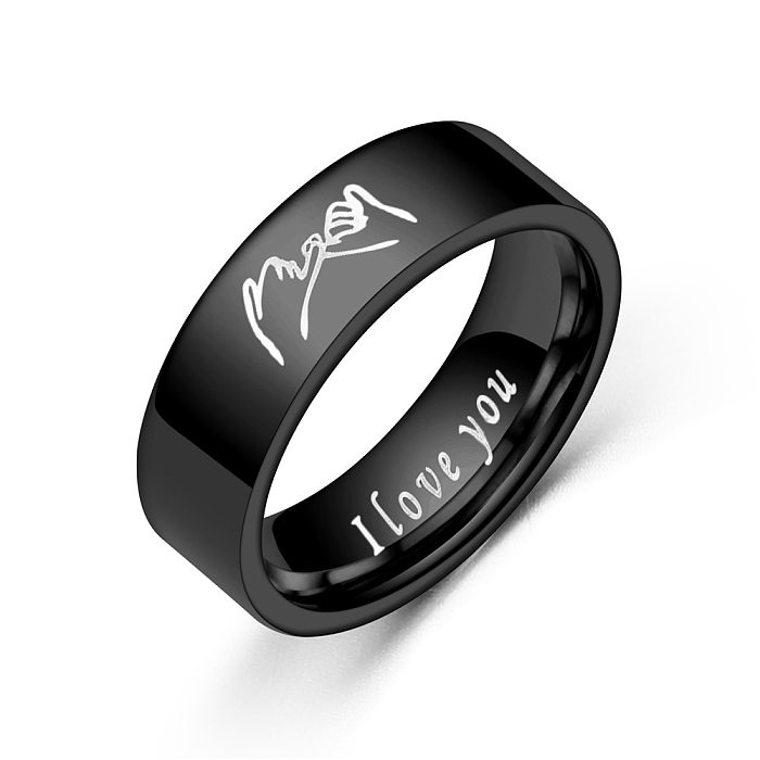 Wholesale New Lettering Hand In Hand Pattern Stainless Steel Couple Ring jewelry