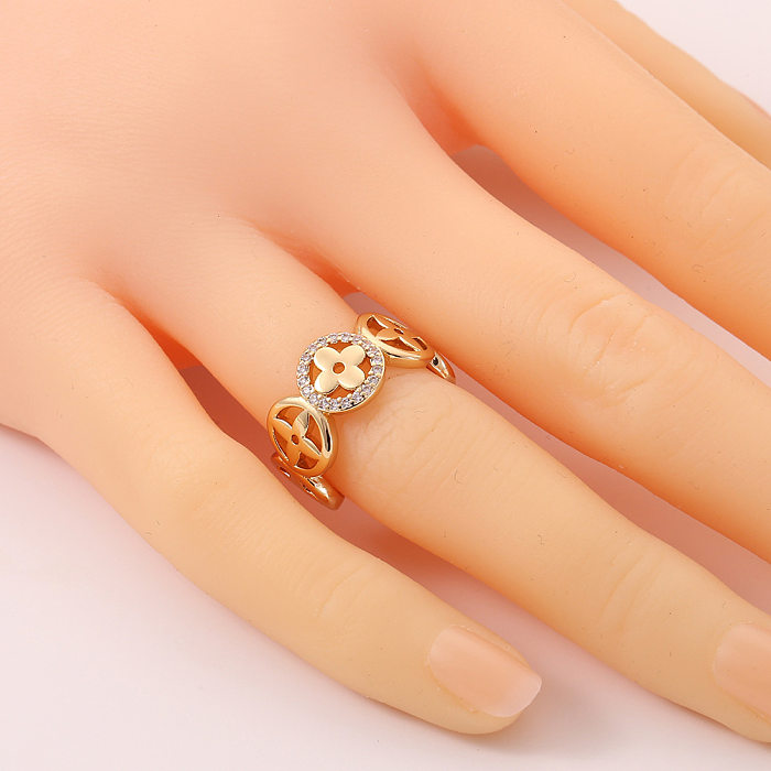 Novo anel de cauda aberto geométrico banhado a cobre feminino em ouro real