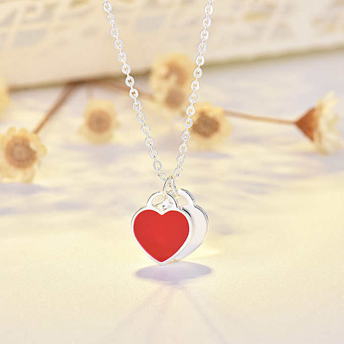 Elegant Heart Shape Copper Enamel Pendant Necklace
