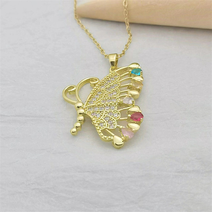 Simple Style Butterfly Copper Inlay Artificial Gemstones Pendant Necklace