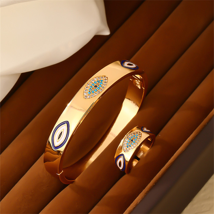 Lässige elegante runde Teufelsauge-Kupfer-Emaille-Überzug-Inlay-Zirkon-vergoldete Ringe-Armbänder