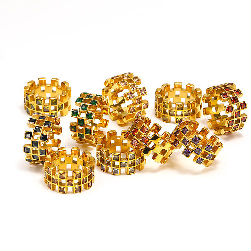 Anéis de aço de titânio com bloco de cores geométricas estilo vintage