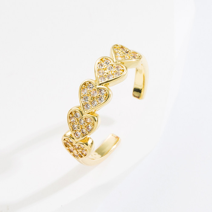 Fashion Heart Shape Copper Gold Plated Zircon Open Ring 1 Piece
