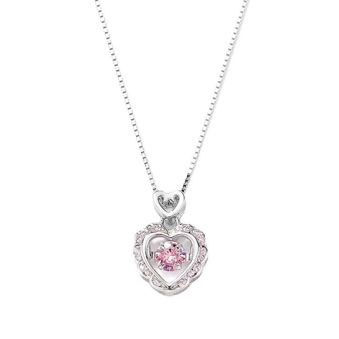 Shiny Heart Shape Copper Inlay Rhinestones Zircon Pendant Necklace 1 Piece