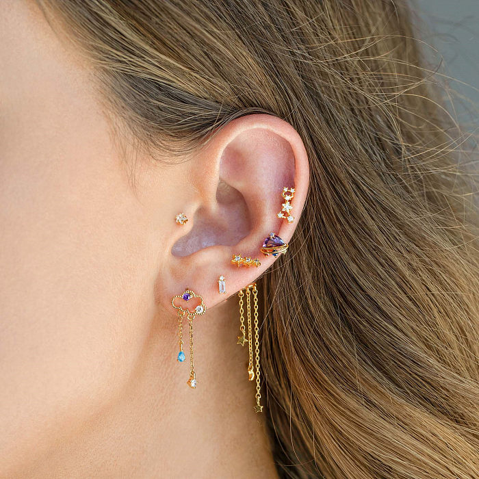Boucles d'oreilles pendantes en Zircon avec incrustation en laiton, étoile de mode, 1 paire