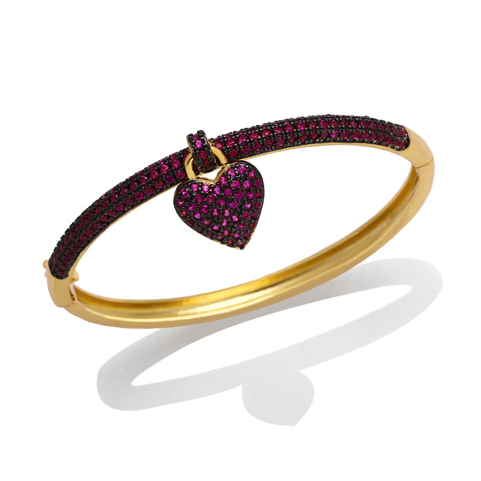 1 Piece Retro Heart Shape Copper Plating Inlay Zircon Bangle