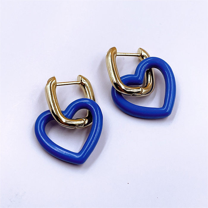 Nouvelles boucles d'oreilles en cuivre plaqué or 14K en forme de coeur de peinture de mode