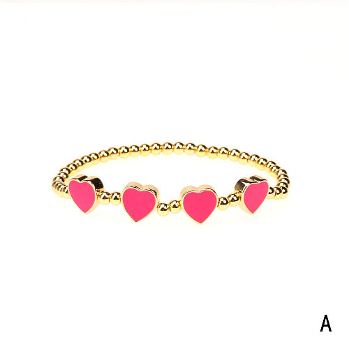 Colored Loving Heart Drop Oil Copper Bracelet For Women Autumn New Ins Design Metal Beaded Stitching Bracelet Factory Wholesale