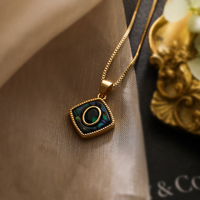 Simple Style Commute Geometric Copper Plating Inlay Shell Zircon 18K Gold Plated Pendant Necklace