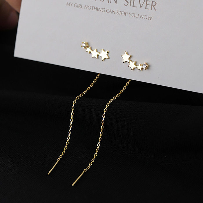 Simple Fashion Star Long Tassel Silver Earrings Wholesale