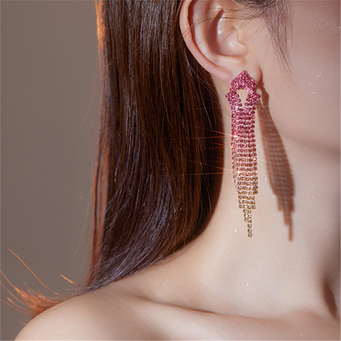 1 Pair Casual Shiny Tassel Plating Inlay Copper Rhinestones Silver Plated Drop Earrings