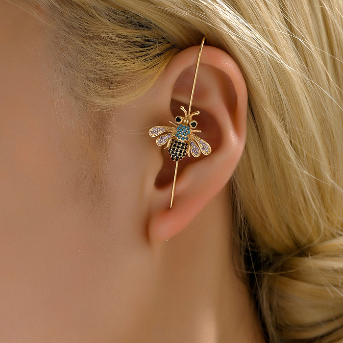 1 Pair Casual Modern Style Bee Copper Inlay Zircon Ear Clips