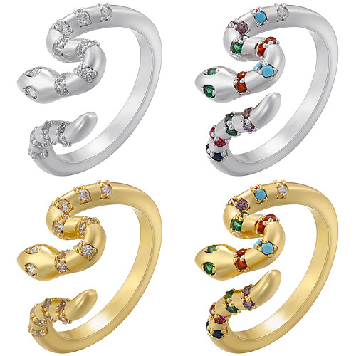 Hip-Hop Rock Cool Style Snake Copper Plating Inlay Zircon 18K Gold Plated Open Rings