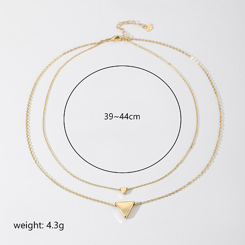 IG Style Triangle Copper Plating Metal Inlay Zircon Layered Necklaces