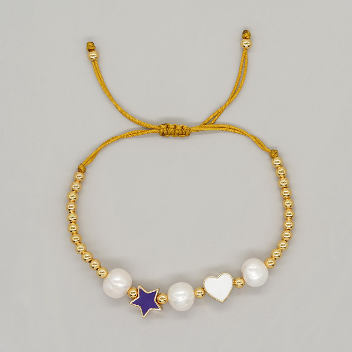 Bracelets tressés en émail perlé en cuivre en forme de cœur pentagramme de transport de Style Simple