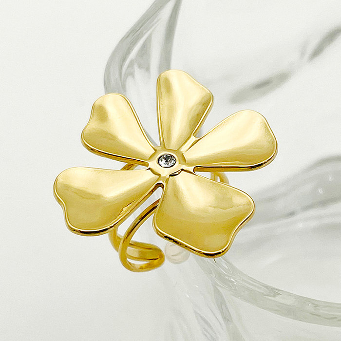 Wholesale Elegant Cute Flower Stainless Steel Plating Inlay Gold Plated Zircon Open Rings