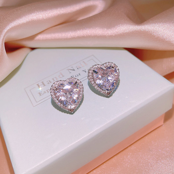 Mode coeur forme cuivre diamant Zircon anneaux boucles d'oreilles collier