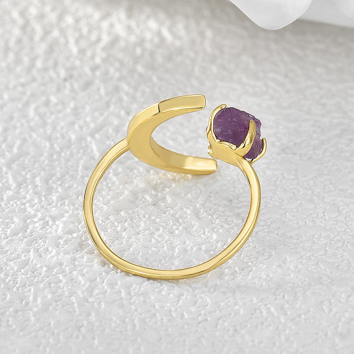 Anel de cobre da lua da moda, joias de anel com revestimento de lua, pedras preciosas artificiais, anéis de cobre