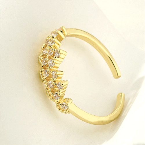 Simple Style Star Lines Copper Plating Inlay Zircon 18K Gold Plated Open Rings