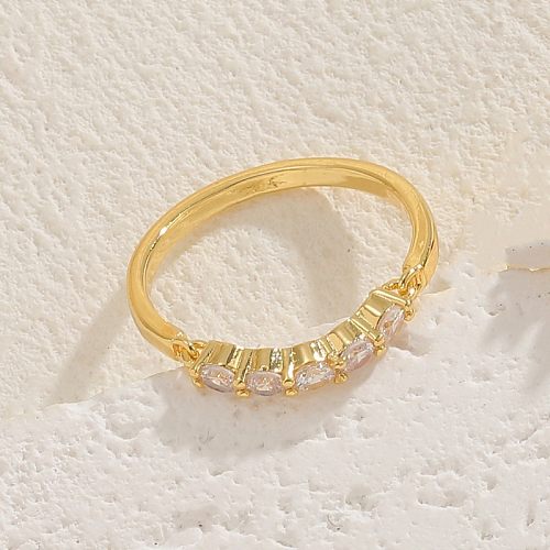 Elegant Water Droplets Copper Plating Inlay Zircon 14K Gold Plated Rings