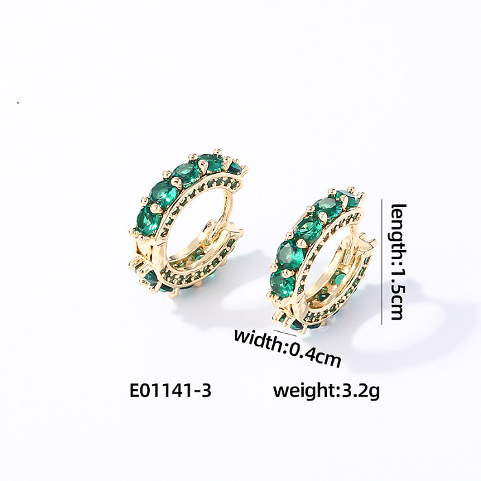 1 Pair Casual Vintage Style Luxurious Solid Color Inlay Copper Zircon Hoop Earrings