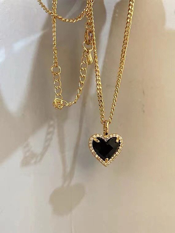 Sweet Heart Shape Brass Plating Inlay Zircon 18K Gold Plated Earrings Necklace