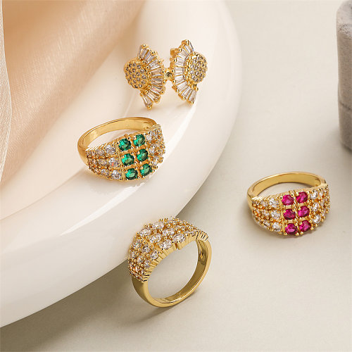 Luxurious Sector Copper Plating Inlay Zircon Gold Plated Open Rings