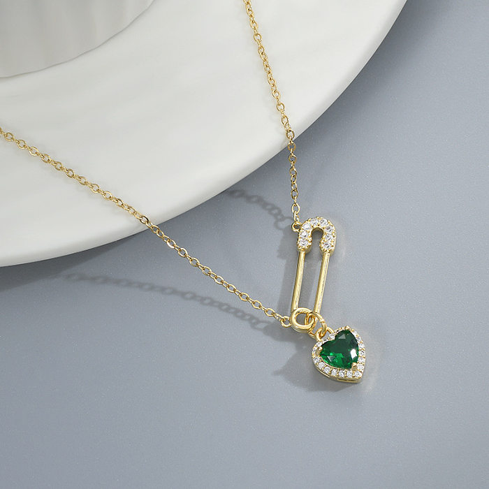 Fashion Heart Shape Copper Inlaid Zircon Pendant Necklace