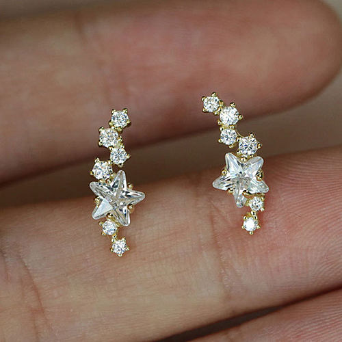 1 Pair Simple Style Star Copper Inlay Zircon Gold Plated Ear Studs