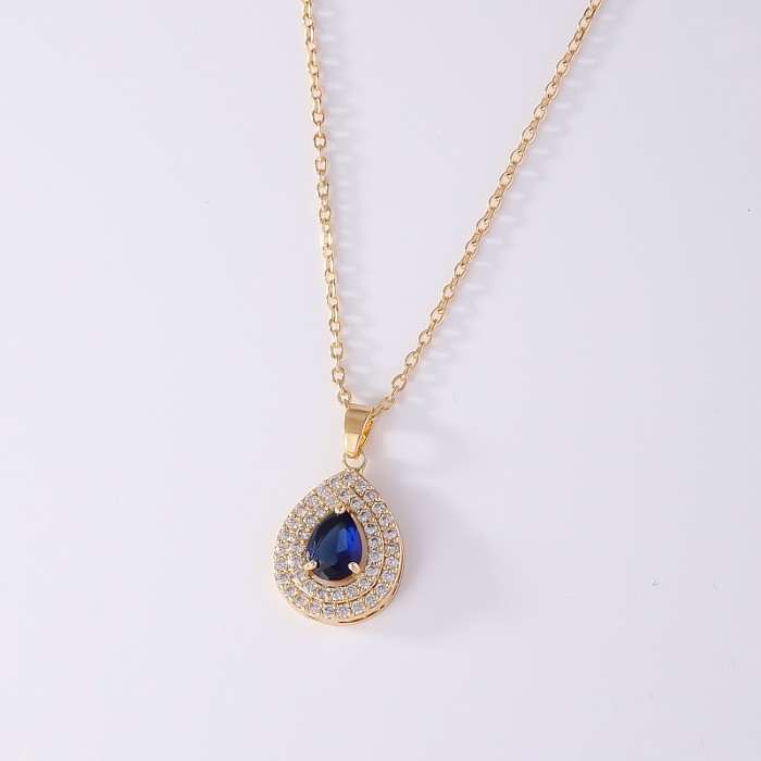 Retro Simple Style Water Droplets Copper Zircon Necklace Pendant In Bulk