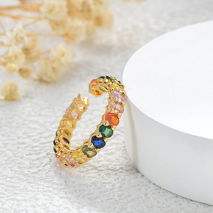 Modern Style Round Copper Irregular Plating Inlay Zircon Gold Plated Open Ring