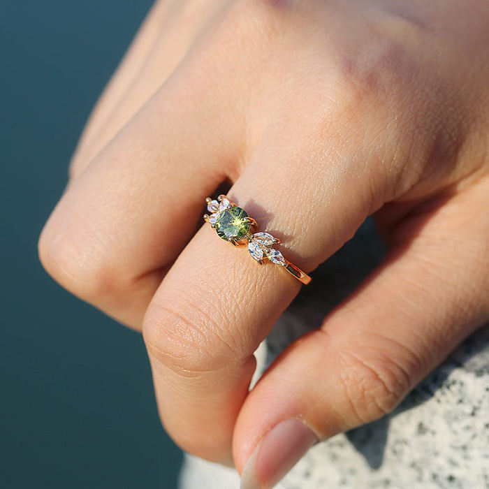 Fashion Emerald Diamond Copper Ring Wedding Ring Women's Engagement Jewelry