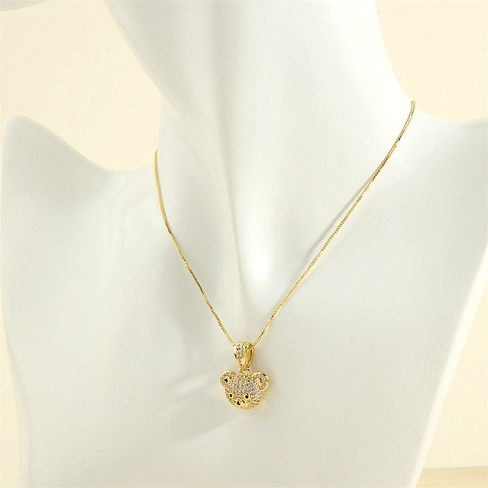 Cute Simple Style Little Bear Copper 18K Gold Plated Zircon Pendant Necklace In Bulk