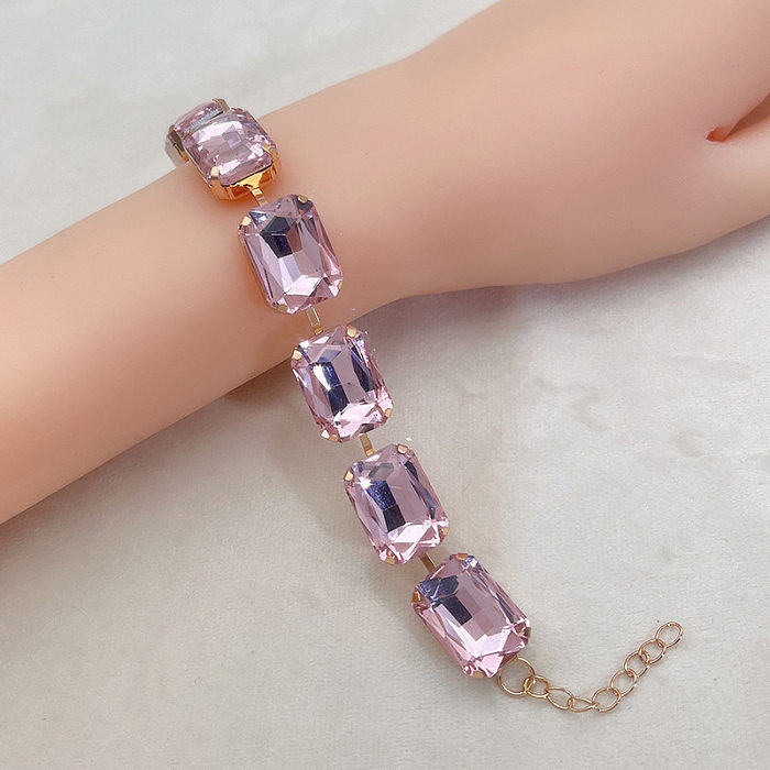 Exaggerated Colorful Copper Inlay Artificial Crystal Bracelets