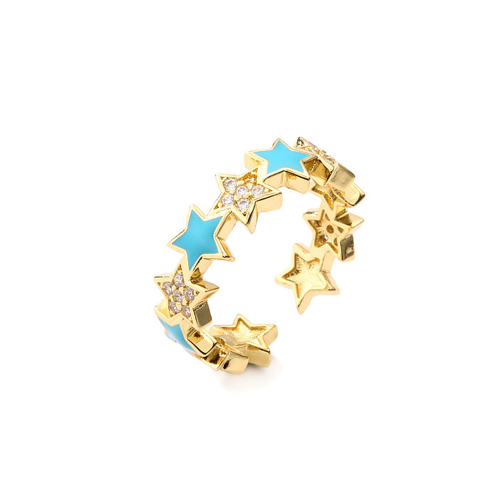 Micro-inlaid Zircon Star Five-pointed Star Drop Oil Color Opening Ring Jewelry