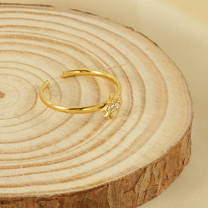 1 pièce d'anneaux en Zircon incrustés en acier inoxydable en forme de cœur de Style Simple
