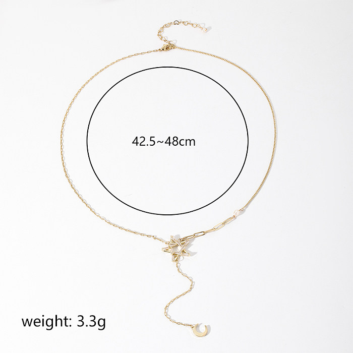 Elegant Lady Pentagram Copper Plating Inlay Zircon 18K Gold Plated Pendant Necklace
