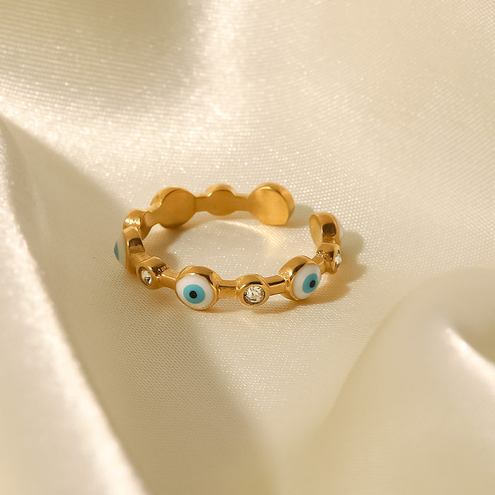 Moda olho do diabo chapeamento de aço inoxidável incrustação de pedras preciosas artificiais anel aberto 1 peça